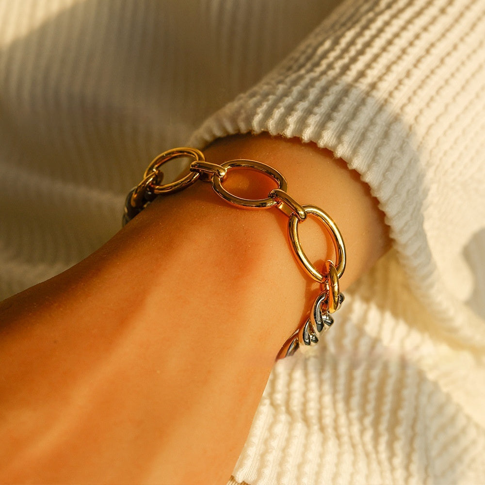 Two-tone Spliced Bracelet For Women