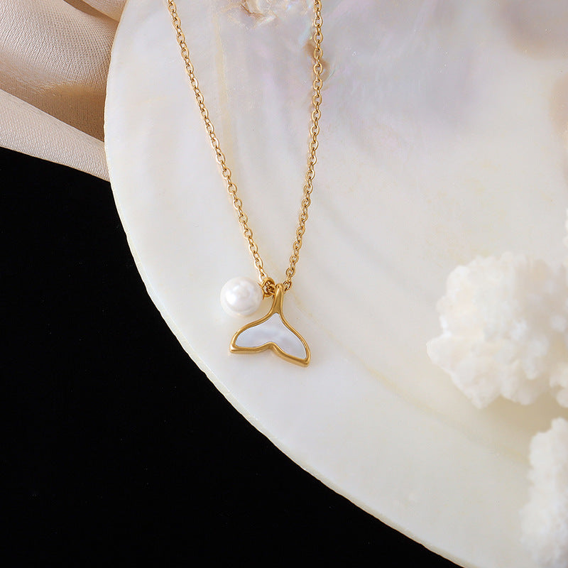 Fashion Upscale Jewelry Pearl Whale Tail Cameo Shell Charms Chain Choker Necklaces Pendants For Women
