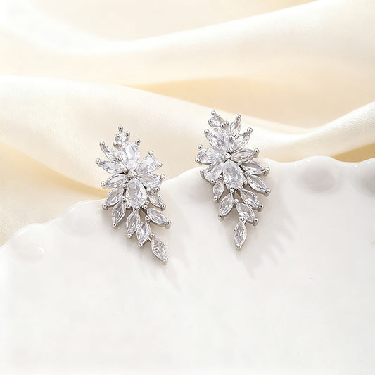 Zircon Leaf Earrings For Women