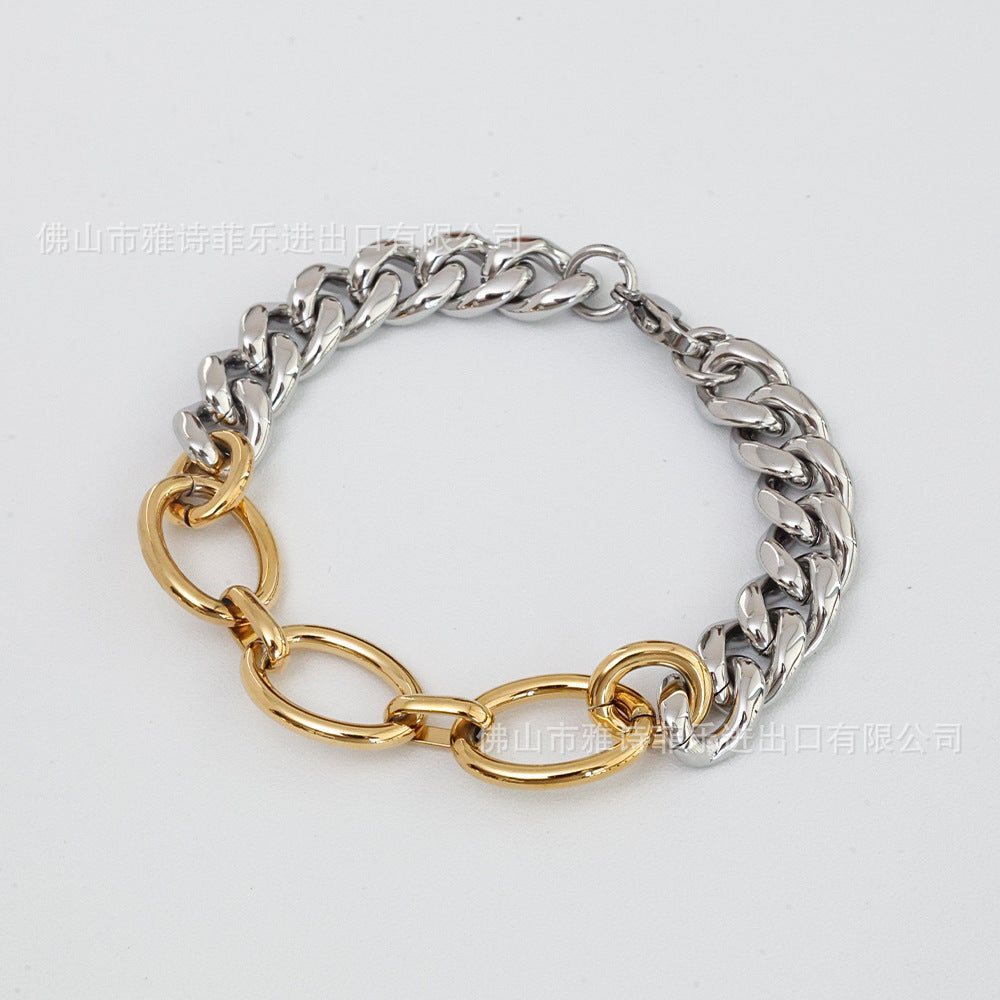 Two-tone Spliced Bracelet For Women