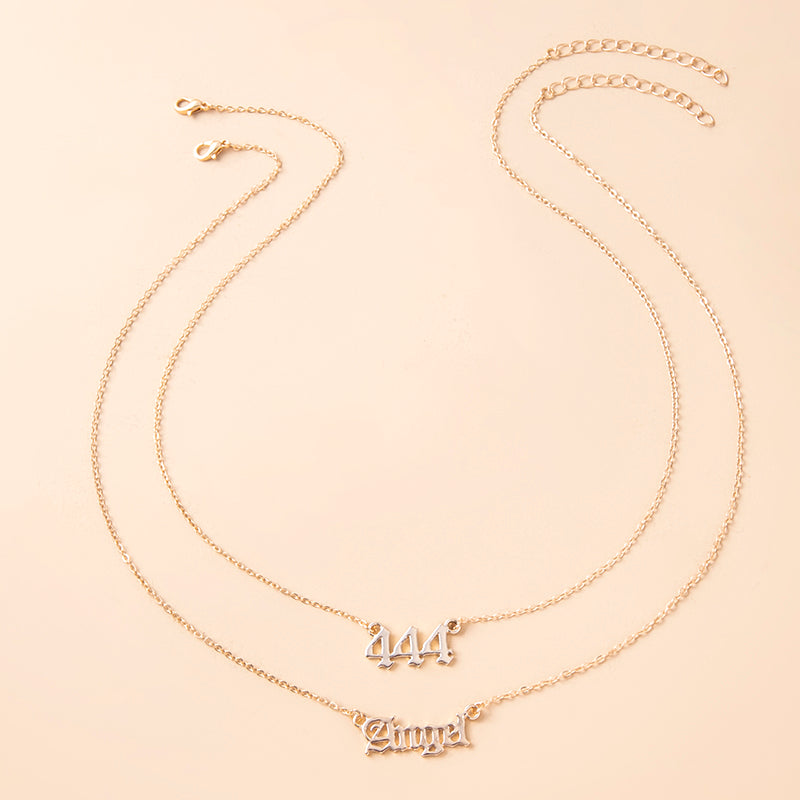 Gold Letter Angel Number 444 777 Multi-layer Chain Necklaces For Women